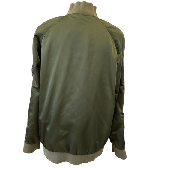 FREE PEOPLE Green Solid Satin Pockets Retro Midnight BOMBER Jacket Size S - Picture 2 of 5